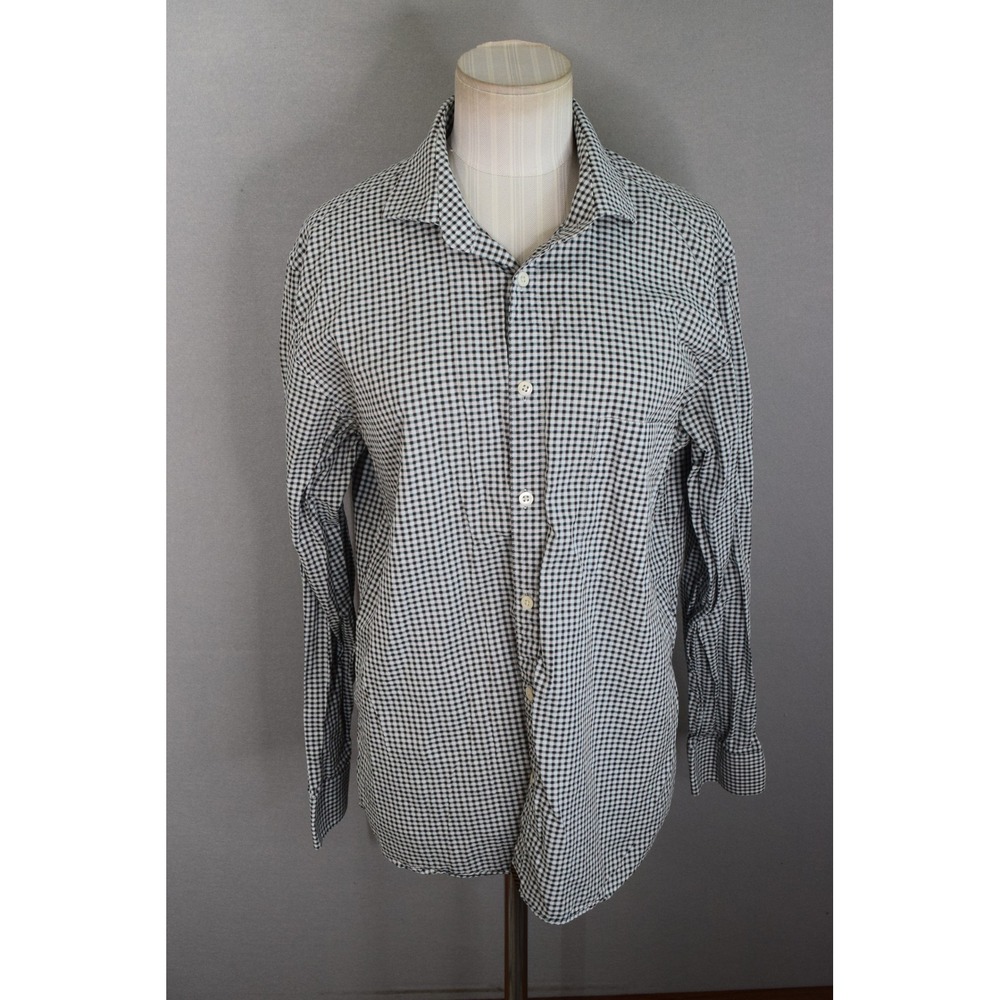 Billy Reid Button Down Shirt Medium Black White Gingham Check Men Standard Cut